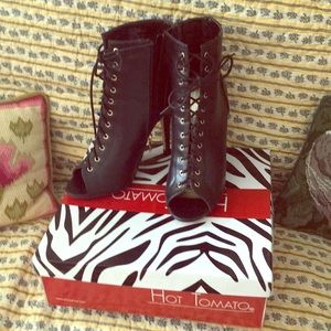 Lace-Up Faux Leather Heels